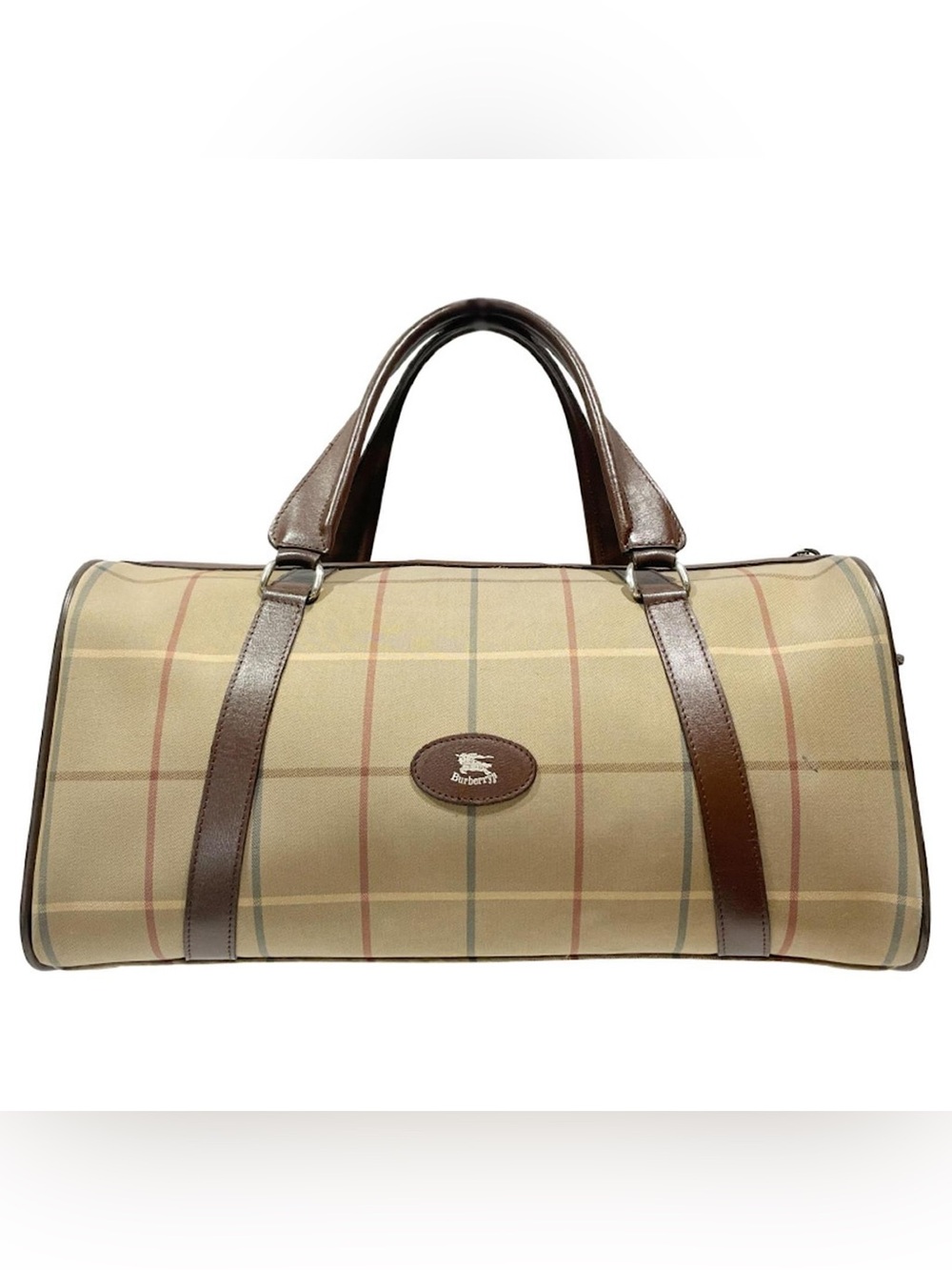 Authentic Burberry House Check Boston Duffel Travel Bag 35 Vintage